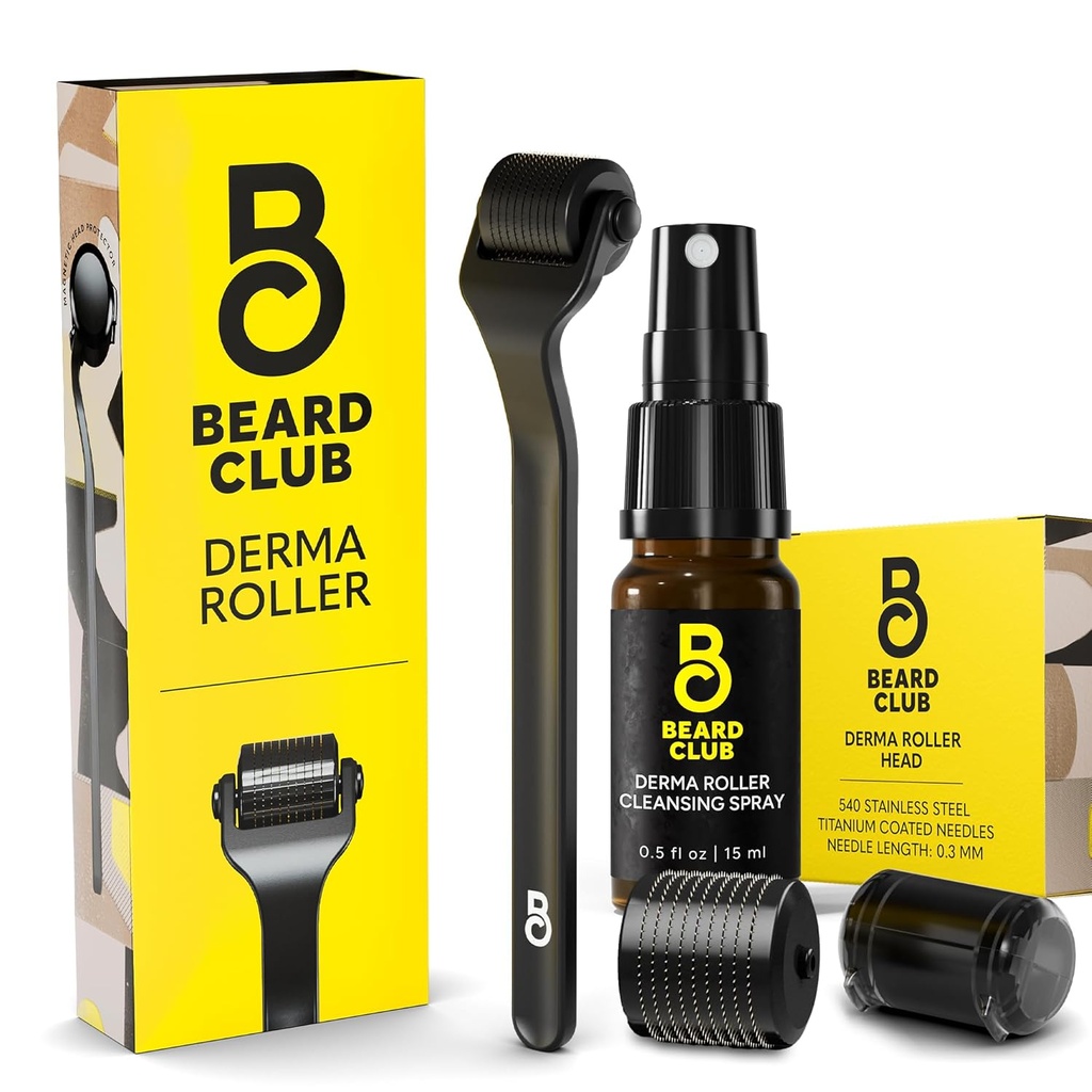 Der Bart Club Derma Roller, Reinigungsspray & Ersatzkopf - Bart Roller mit Reinigungsspray und Ersatzkopf