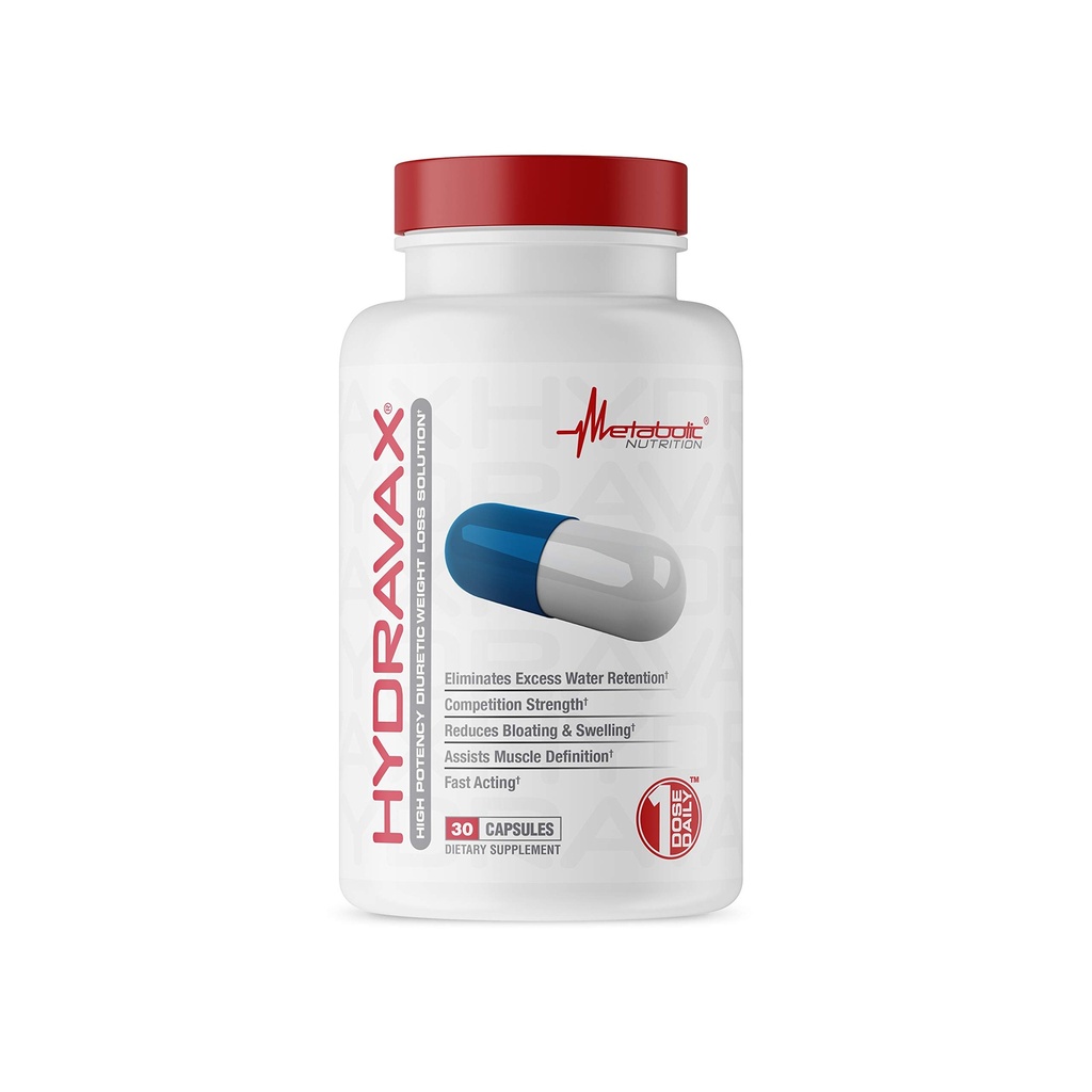 Metabolic Nutrition, Hydravax - Premium Diuretic Water Pills, Natural & Safe, Eliminiert Wasserretention, mit Dandelion, Magnesium, Green Tea Extract, Cranberry Powder, 30 Kapseln, 1 Dose Daily