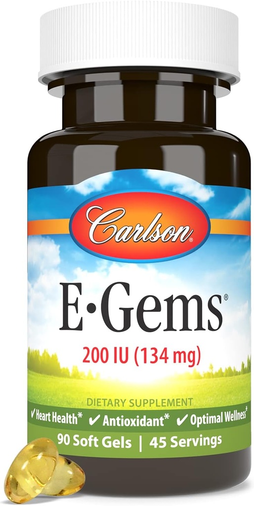 Carlson E-Gems 200 IU (134 mg), Natürliche Quelle Vitamin E, Optimale Wellness, 90 Weichgel