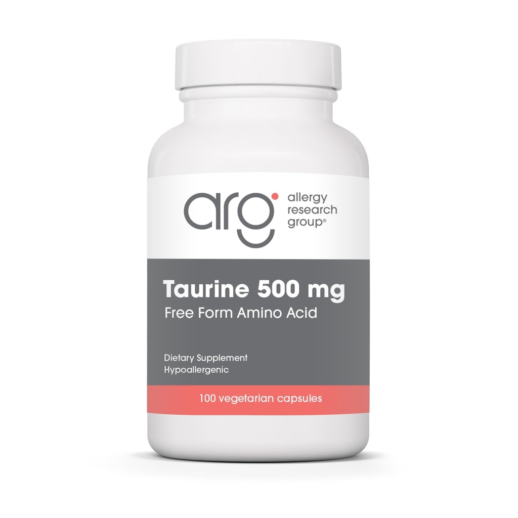 Gruppo di Ricerca Allergia Taurina 500mg Supplemento - Supporto cardiovascolare, Aminoacido Free Form, Pure, Organico, Capsule Vegetariani - 100 Contatori