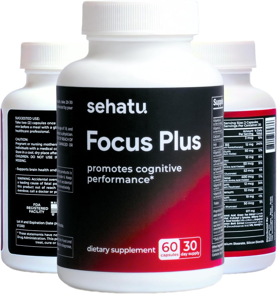 Fokus Plus Kognitive Leistung Enhancer | mit N-Acetyl L-Tyrosin, DMAE Bitartrate, GABA, Glutamic Acid | Boosts Focus, Enhances Memory, unterstützt Gehirngesundheit | 60 Count | 30 Day Supply