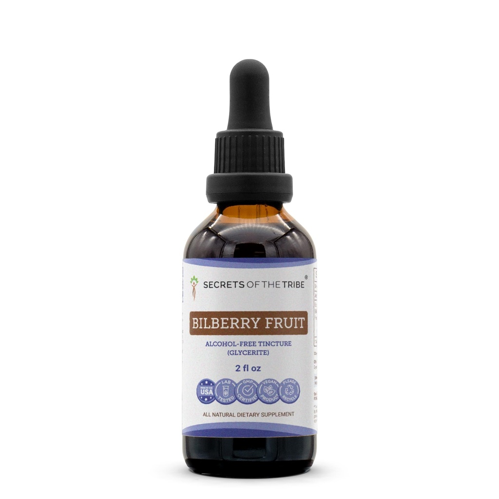 Secrets de la Tribe Bilberry Fruit Extrait liquide sans alcool, Bilberry (Vaccinium Myrtillus) Supplément de teinture de fruits séchés (2 FL OZ)
