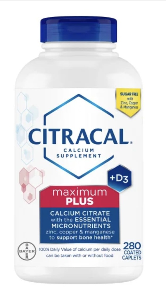 Citra-Cal+D3 Integratore con Zinco, Rame, Magnesio, Massimo Plus, 280 Conte
