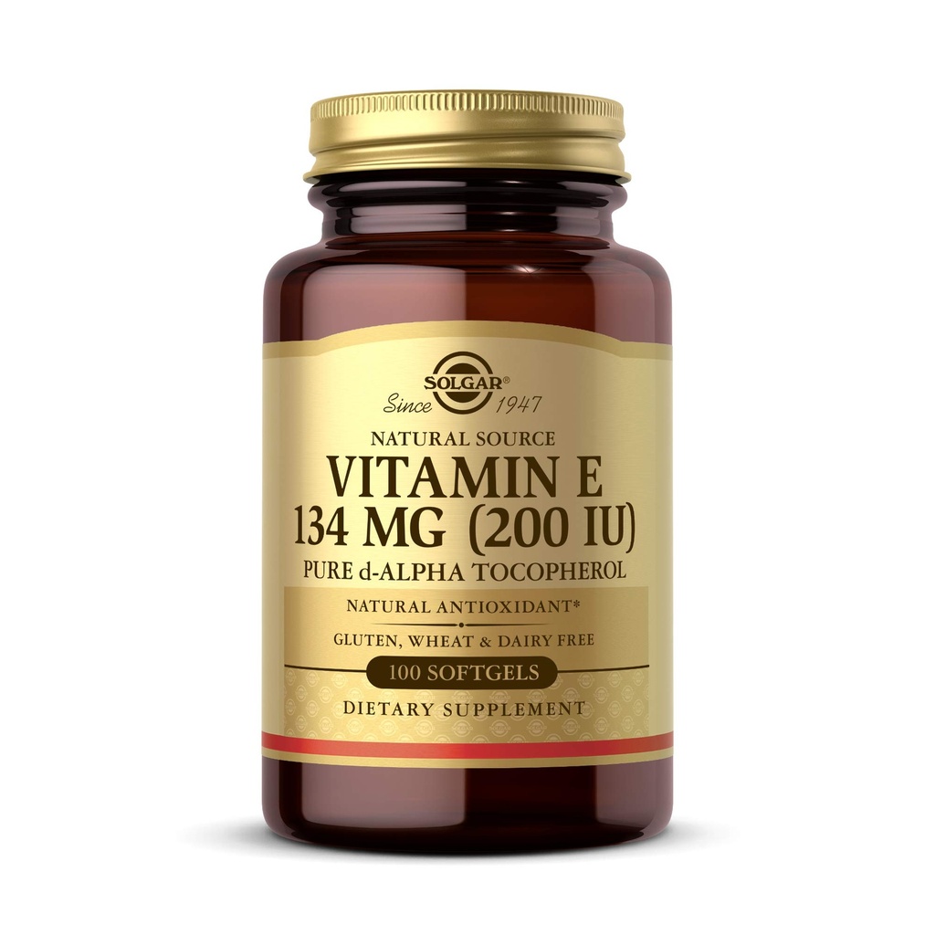 Solgar Vitamina E 200 IU Alpha, 100 Softgels - Antiossidante, Invecchiamento sano, Pelle sana, Supporto di sistema immunitario - Fonte naturale Vitamina E - Gluten Free, Latticini Free - 100 Serve