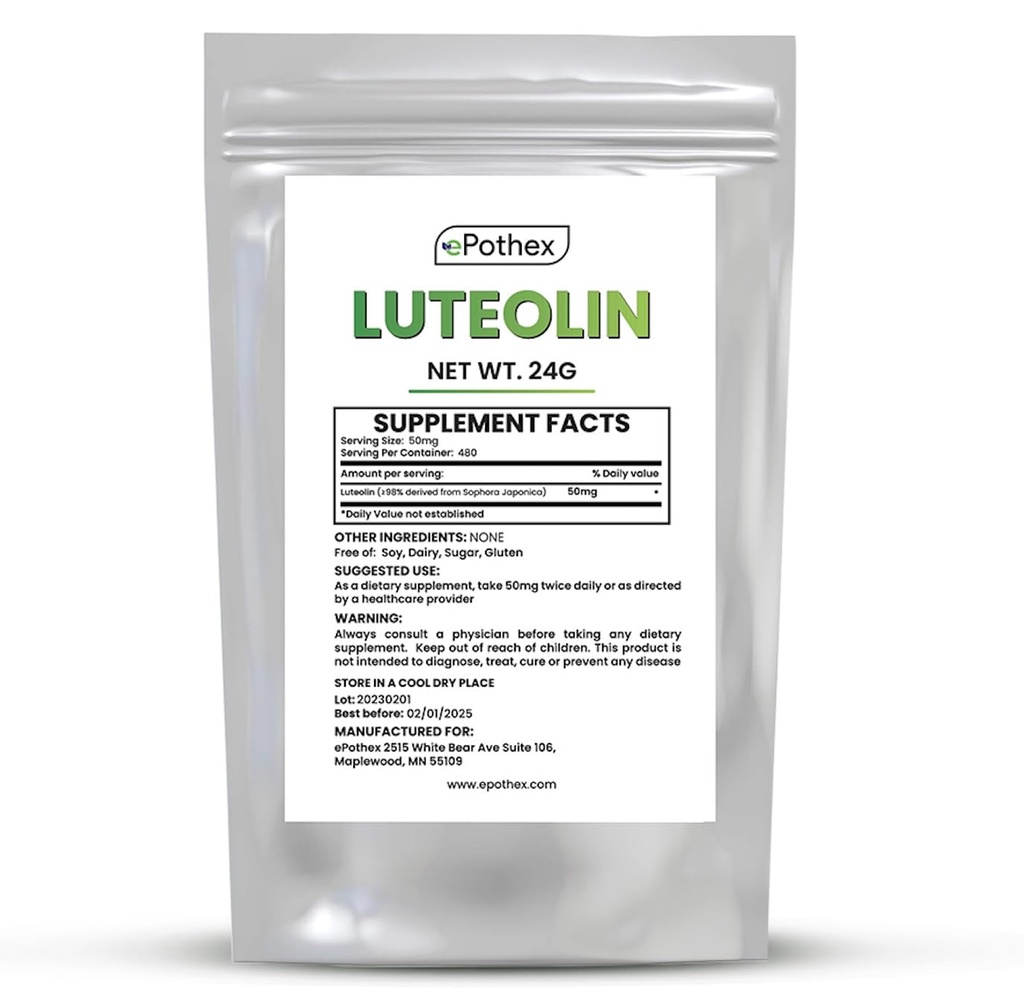 ePothex Pure Luteolin Polvere 24 grammi, cervello e supporto del sistema nervoso, promuove la funzionalità immunitaria, assorbimento massimo