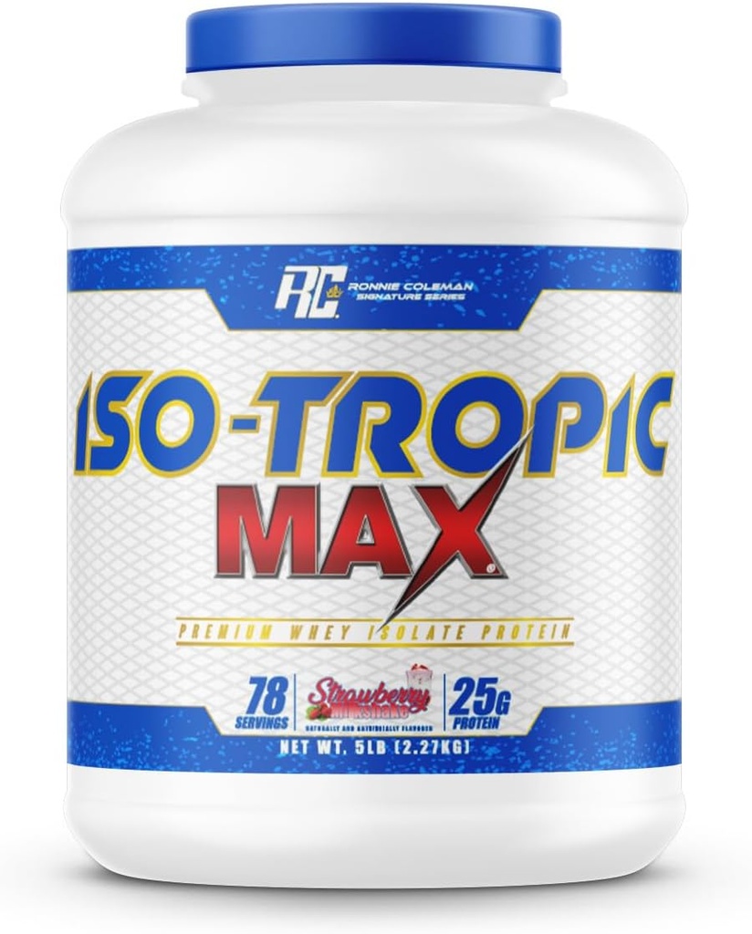Ronnie Coleman Signature Series Whey Isolate Protein Powder, Pre Workout Shake Mix per la massa muscolare magra e post Workout Recovery, Iso-Tropic Max, Strawberry Milkshake Flavor, 5 lbs, 75 Servings