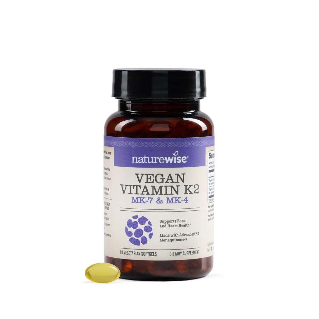 NatureWise Vitamin K2 600mcg Supplement mit MK-7 100mcg & MK-4 500mcg - Verbesserte Bioverfügbare Formel - K Complex for Bone and Heart Health - Vegan, Glutenfrei, Non-GMO -90 Softgels[3-Monat Versorgung]