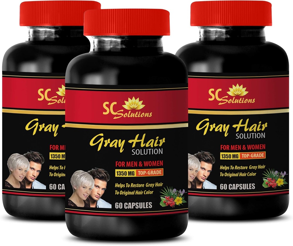 Energy Pills - Anti-Gray Hair Solution - für Männer und Frauen - Folsäure, Biotin, Pantothensäure, Catalse, Pferdeschwanz, Saw Palmetto, PABA, L-Tyrosin, Nettle, Chlorophyll, Fo Ti, Gerste 3B 180 Caps