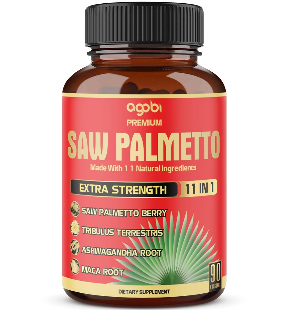 Premium Saw Palmetto Capsules - Combined with Ashwagandha, Turmeric, Tribulus, Maca, Green Tea, Ginger, Holy Basil & More - 90 Capsules 3-Month Supply