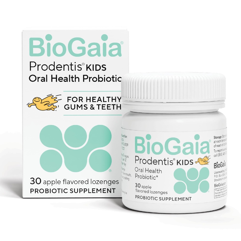 BioGaia Prodentis Kids | Probiotici dentali per denti e gengive | Promuove Buona salute orale e salute del fegato Troppo | Probiotici orali | 30 Mele aromatizzate Lozenges | 1-Pack