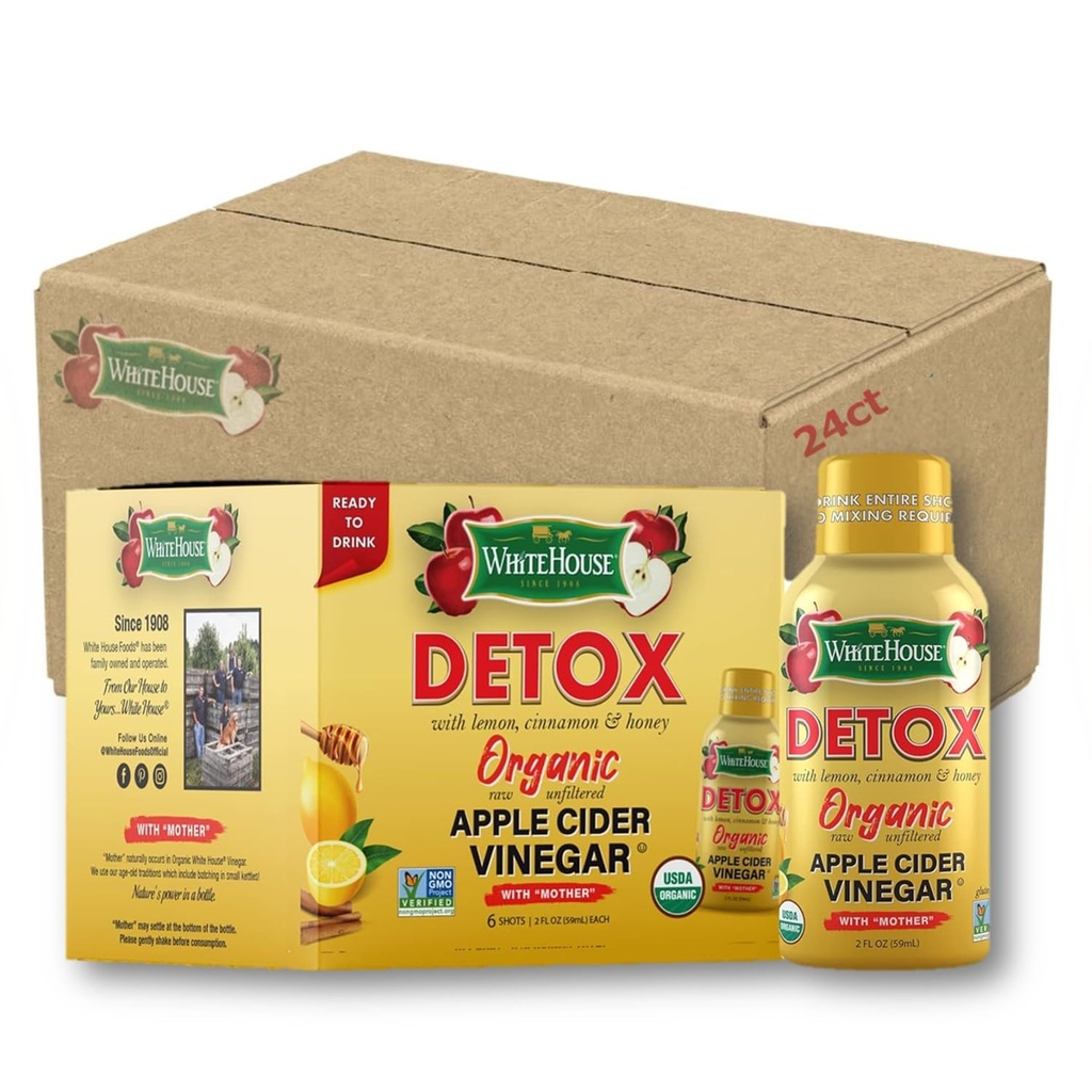 Weißes Haus Detox Apple Cider Essig Schüsse, Unfiltriert, Auf dem Go (Detox, Pack von 24)
