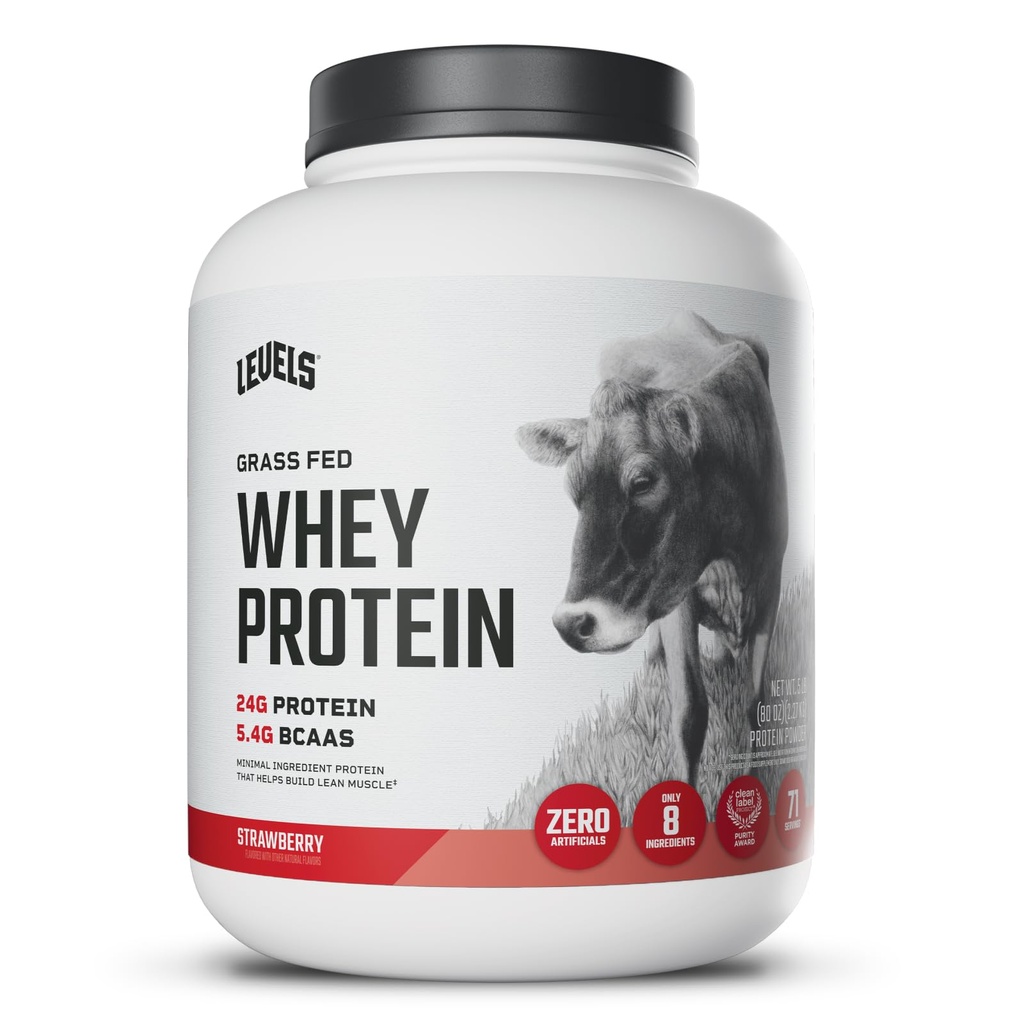 Livelli Grass Fed Whey Protein Polvere, nessun artificiale, 24G di proteine, fragola, 5LB