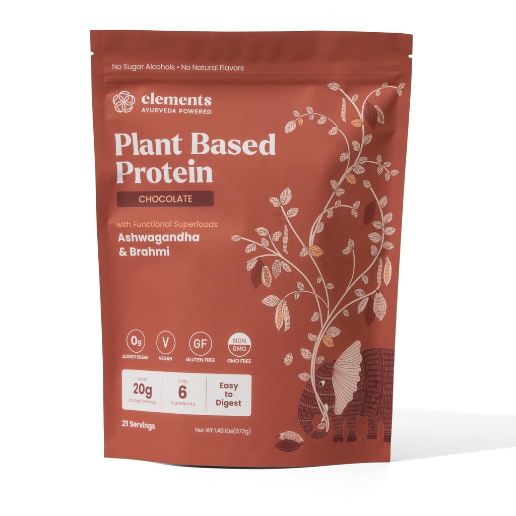 Éléments Poudre de protéines de chocolat végétalien à base de plantes - Shake de remplacement de repas à partir de pois jaunes et de cacao cru bio pur - sans kéto, sans lait, sans soja, sans paléo et sans OGM - 1 lb - 14 portions