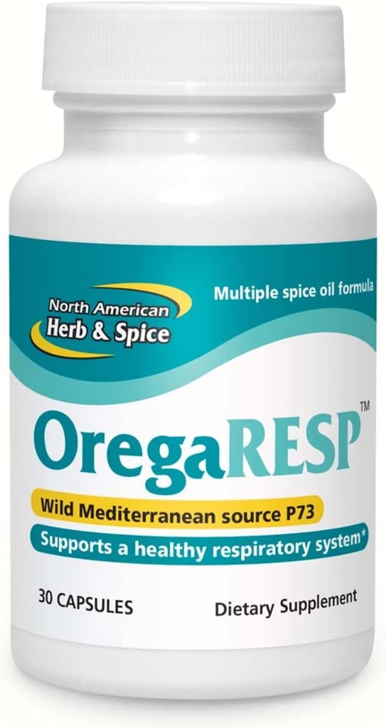 NORTH AMERICAN HERB & SPICE OregaRESP - 30 Kapseln - Mehrfache Gewürzölformel mit Wilder mediterraner Quelle P73 Oregano - Gesunde Atemsystemunterstützung - Non-GMO - 30 Servietten
