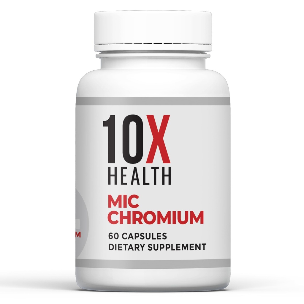 10X Health MIC Chromium Supplements - 60 Capsules - Contains Choline Inositol & L Methionine - Mineral Supplements for Daily Nutritional Support - Chromium, L-Methionine, Choline Supplements