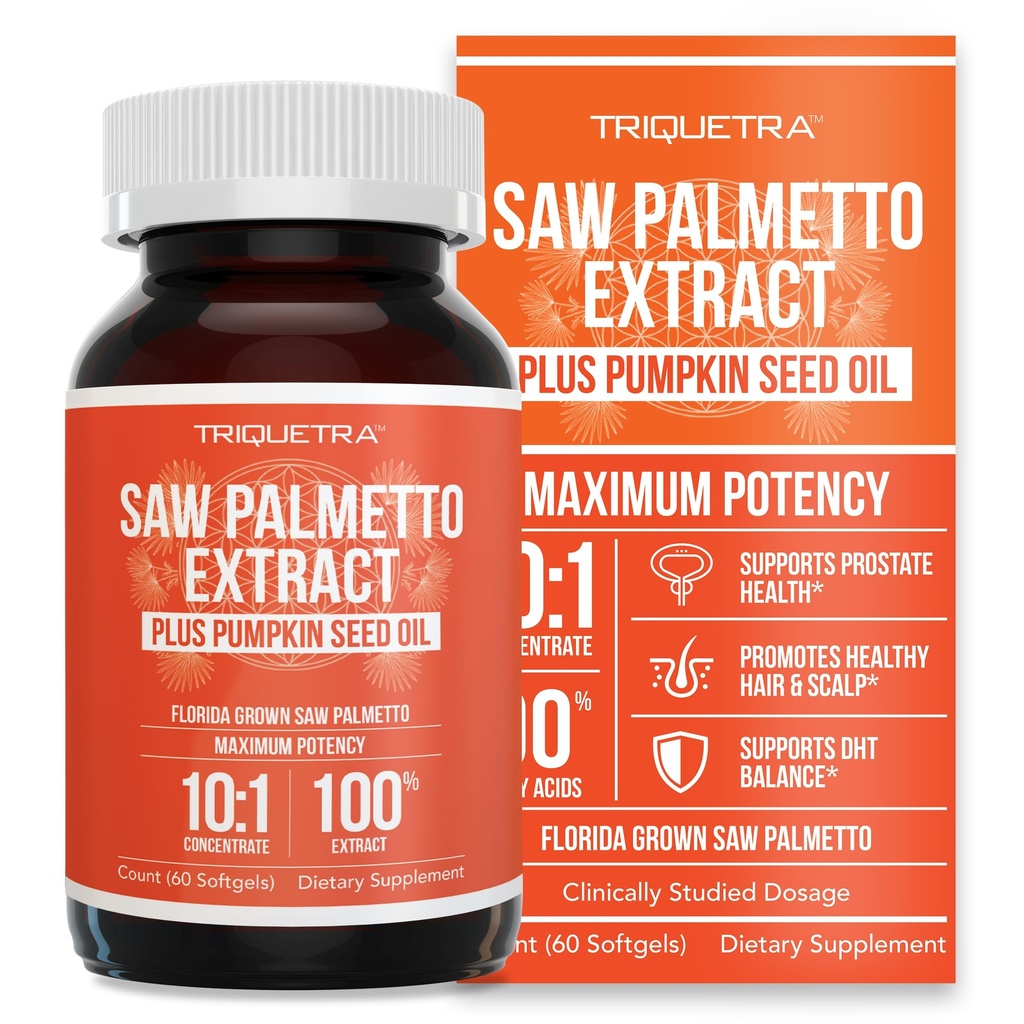 Saw Palmetto Extract – 10X Potency, Pharmaceutical Grade Strength - Plus Pumpkin Seed Oil - Supports Prostate Health, Relieves Urination Issues, Supports Hair Growth, DHT Blocker – 60 Softgels