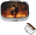 Pill Box Flame Horse Square Pill Case for Purse & Pocket 2 Compartiment Medicine Pill Organizer Portable Travel Pillbox Medicine Vitamine Cod Foie Oil Storage Box