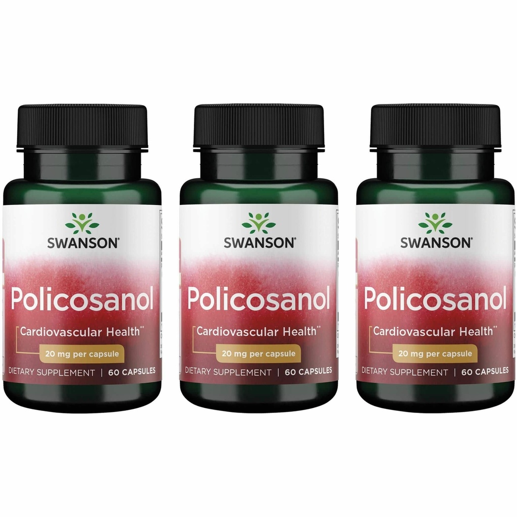 Swanson Policosanol - Supplemento aiuta a sostenere la salute cardiovascolare - tutti i benefici naturali della formula Salute e funzione - aiuta a mantenere livelli di colesterolo sano (60 capsule, 20 mg ciascuno) 3 Confezione