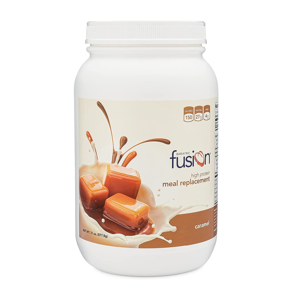 Fusion bariatrique Remplacement de repas caramel 27g Poudre de protéines, 21 Tuyau de service pour les patients de chirurgie bariatrique, y compris le pont gastrique et la gastrectomie à manches - Pas de gluten, d'aspartame ou de sucre