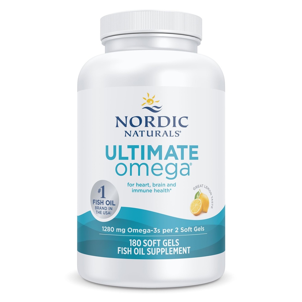 Nordic Naturals Ultimate Omega, Limone Flavor - 180 Gel Morbidi - 1280 mg Omega-3 - Olio di pesce ad alta potenza con EPA & DHA - promuove la salute del cervello e del cuore - Non OGM - 90 Serve