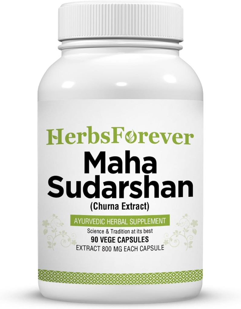 Herbsforever Maha Sudarshan Capsules | Ayurvedic Herbal Formula per il supporto immunitario &amp; benessere generale | 90 capsule vegetariane, 800 mg Ogni | Natural Herbal Supplement