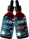 E2H: Estratto di Tail & Cordyceps Turchia - Supporto immunitario, Focus, Memoria, Clarity - Non OGM, Vegan - 2 Fl Oz Ogni (4 Fl Oz Totale) - Bundle