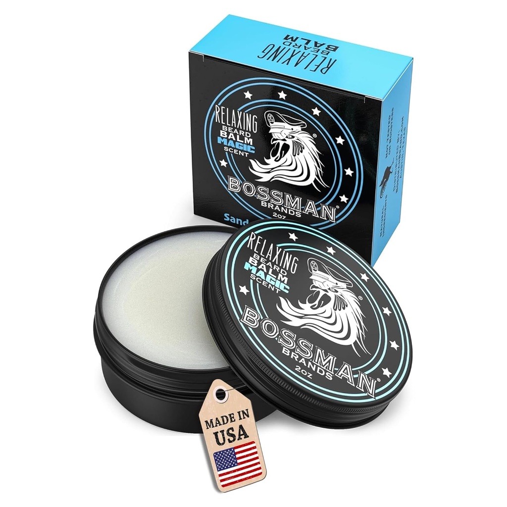 Baume de Barbe Relaxant Bossman pour hommes (Magic Scent) – Tames, Relax, Thickens & Softens pour un soin ultime de la barbe – Fabriqué aux États-Unis