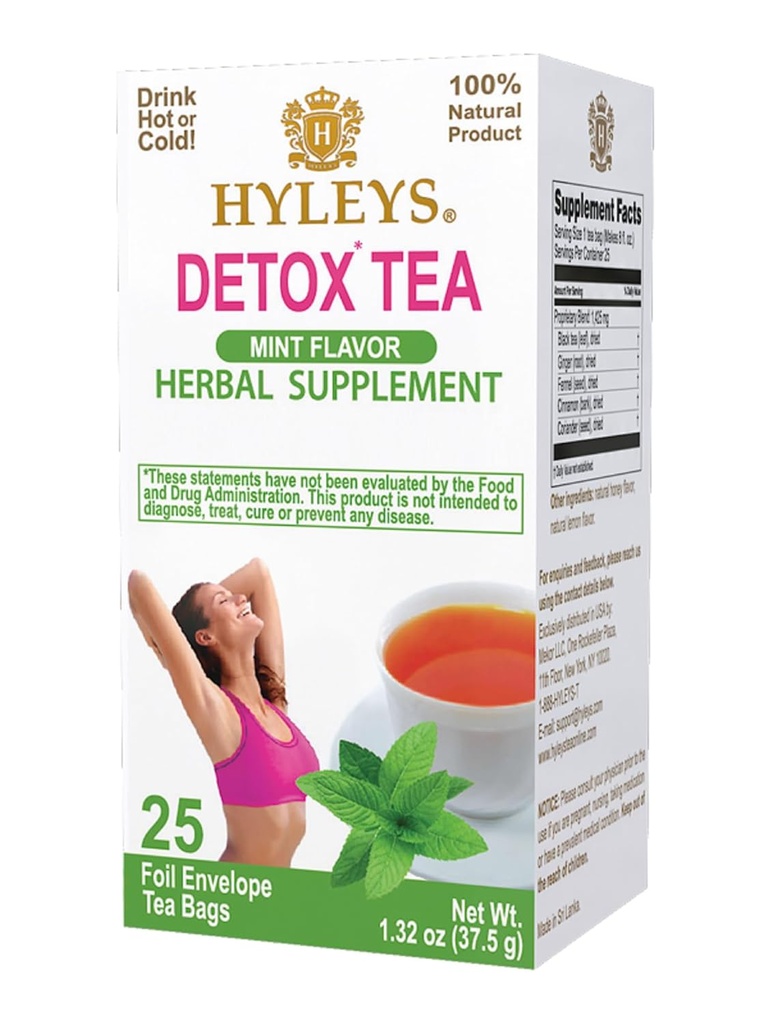 Hyleys Detox Tea for Cleanse - The verde con zecca, Ginger & Fennel - Supporta la digestione & Detox - 25 sacchetti di tè (1 confezione)