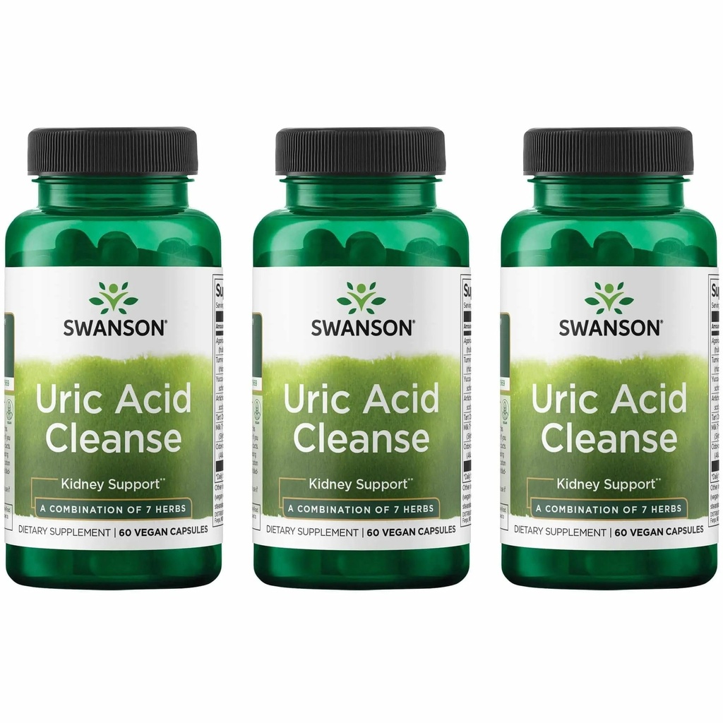 Swanson Uric Acid Cleanse - Natürliche Ergänzung Förderung der Nierenunterstützung - verfügt über eine leistungsstarke Kombination von 7 Kräutern - (60 Veggie Kapseln) 3 Pack