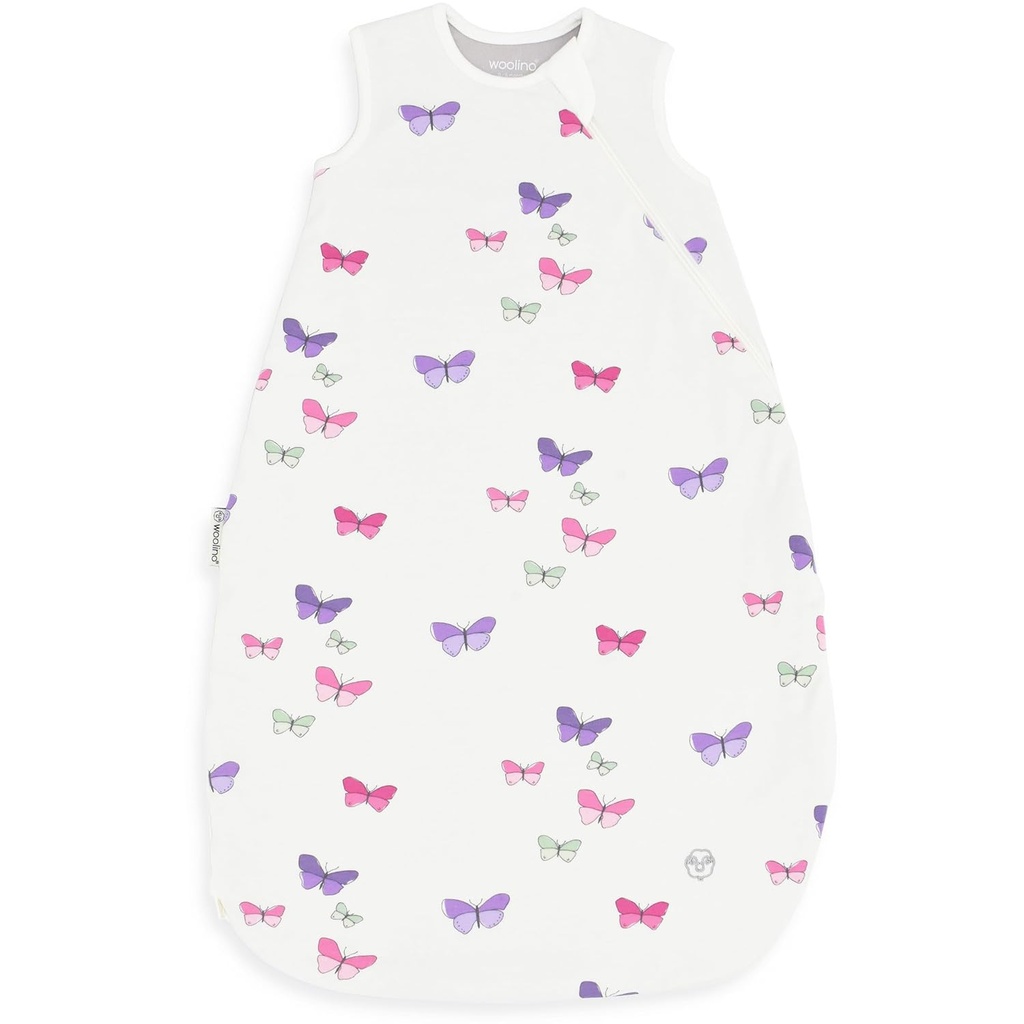 Woolino Merino Wolle und Bio-Baumwolle Baby Schlafsack - 4 Saison Classic Schlafsack für Baby - Zwei-Weg Reißverschluss Schlafsack für Baby und Kleinkind - 6-18 Monate - Schmetterling