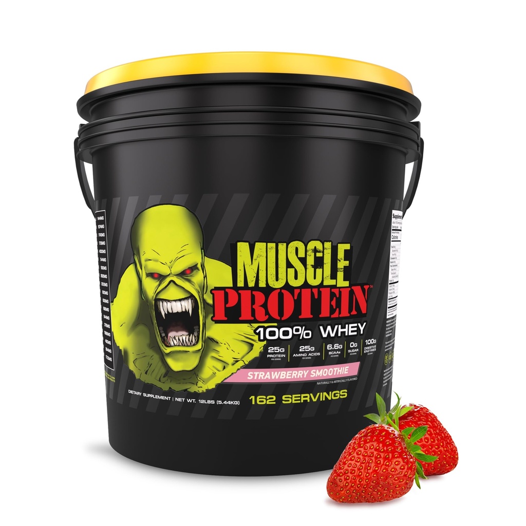COLOSSAL LABS Muscle Protein Whey Powder [12 lbs/Pack of 1]– Filtro a freddo, 25g Proteine Pure, 6.6g BCAAs (Packaging May Vary) (12LB, Fragola)