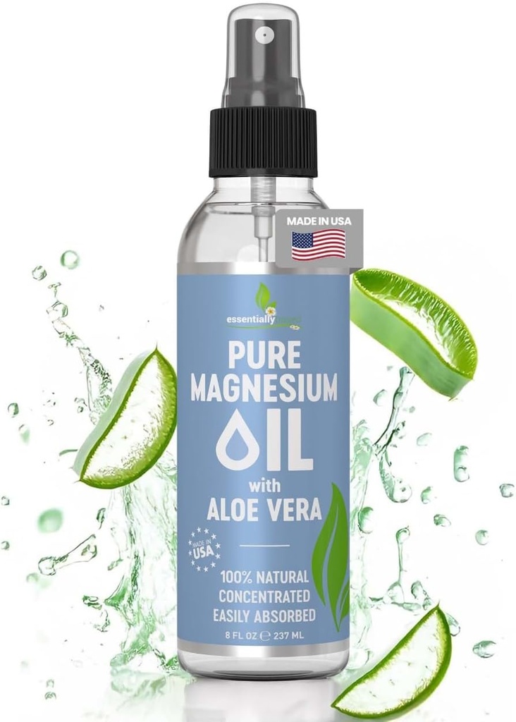 Olio di Magnesio puro con Aloe Vera 8oz - Spruzzo di Magnesio Topico - Meno Itchy - 100% Olio Biologico - Made in Italy