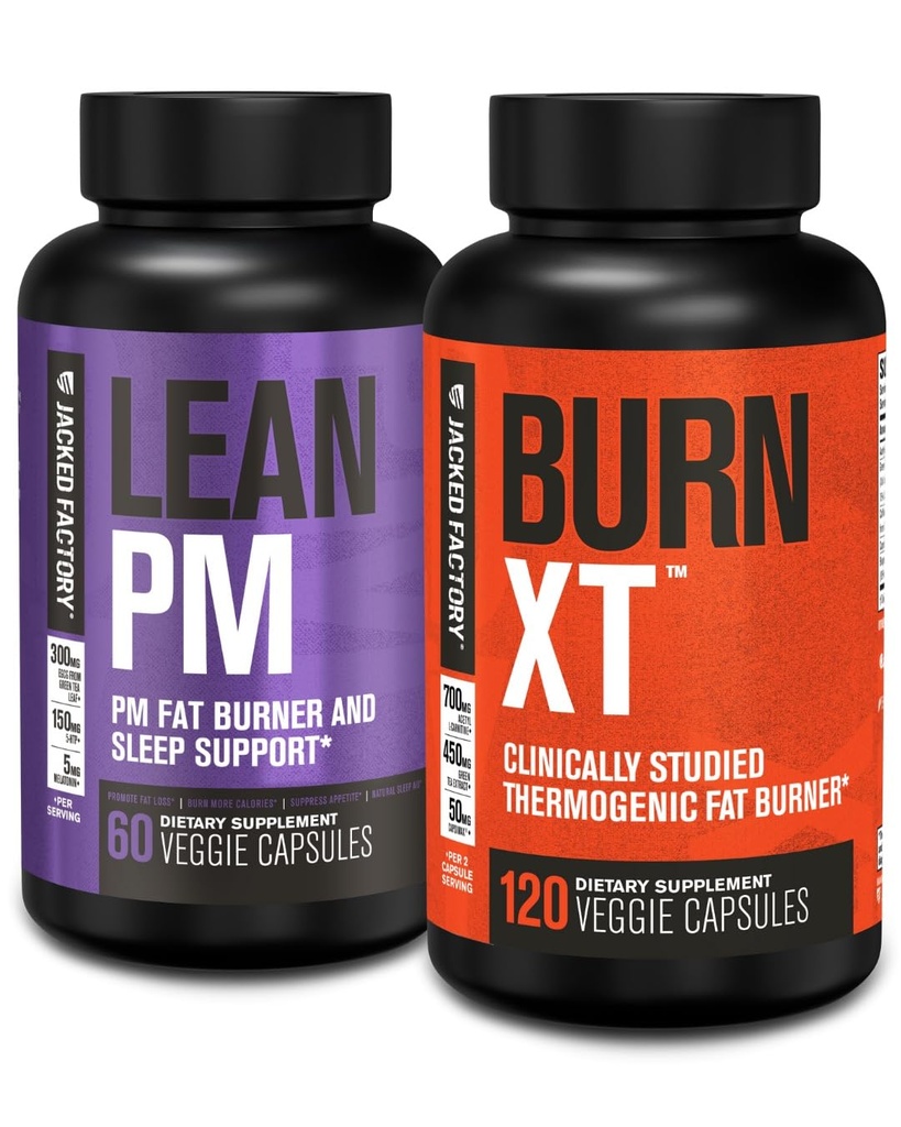 Jacked Factory Lean PM Night Time Fat Burner, Sleep Aid Supplement, & Appetite Suppressant (60 Kapseln) & Burn-XT Klinisch studierte Fat Burner & Weight Loss Supplement (120 Kapseln)