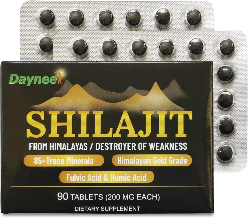 90 comprimés Shilajit, Himalayan Shilajit gouttes sèches organiques (200 mg chacun, 90 jours d'approvisionnement) - supplément de qualité d'or de puissance maximale - pour le métabolisme, l'énergie et le soutien immunitaire