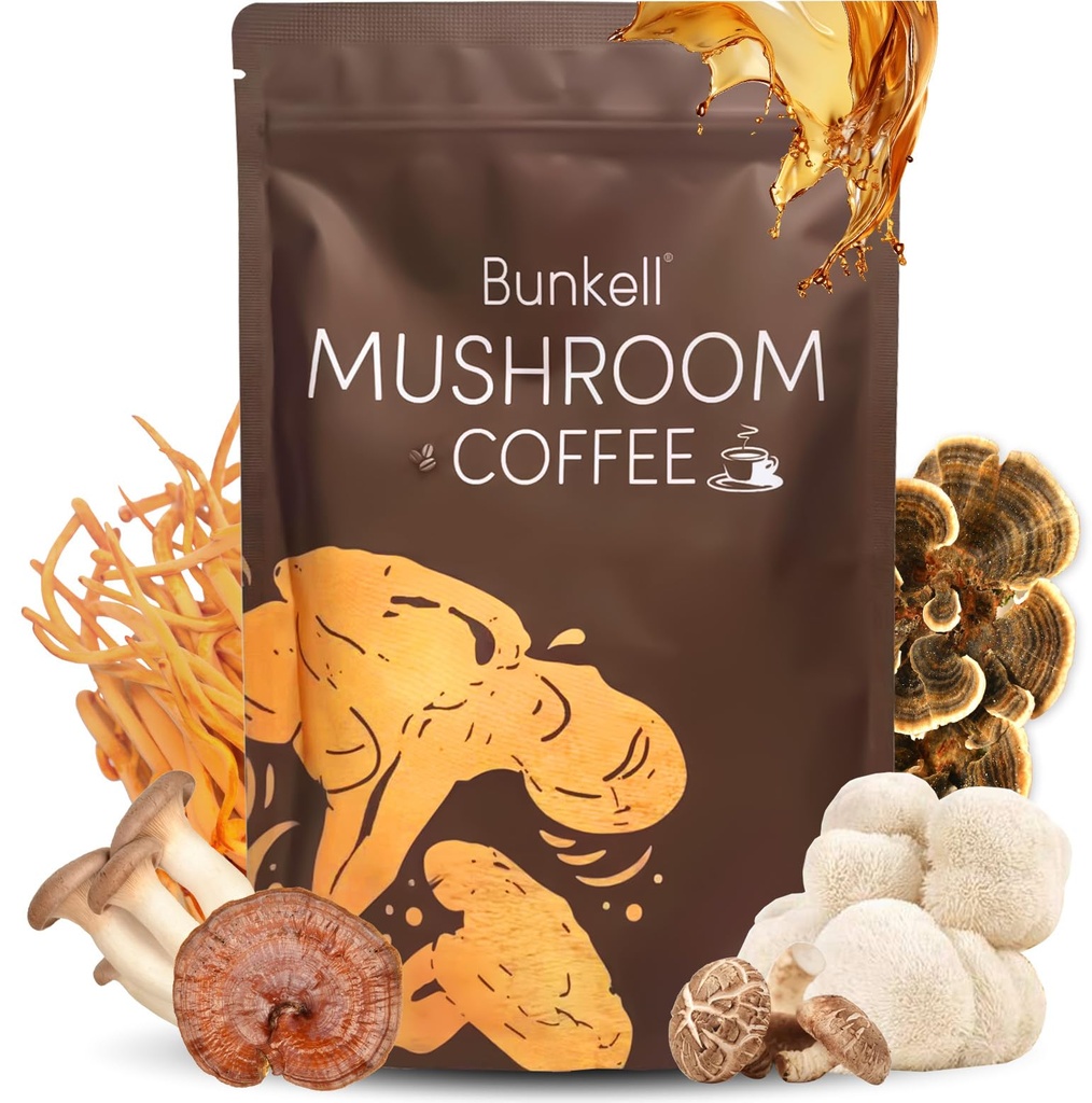 Pilz Kaffee, Adaptogenic 6 Pilze mit Lion's Mane, Reishi, Cordyceps, Shiitake, King Trumpet & Turkey Tail, Instant Coffee Powder for Energy, Digestion & Immune Support, 30 Portionen