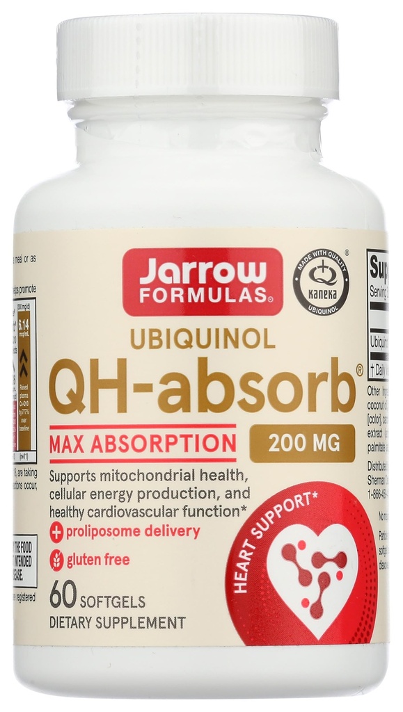 Jarrow Formulas QH-absorb 200 mg - 60 Softgels - Hohe Absorption Co-Q10 - Aktive Antioxidante Form von Co-Q10 - Unterstützt Mitochondriale Energieproduktion und Herz-Kreislauf-Gesundheit - 60 Portionen