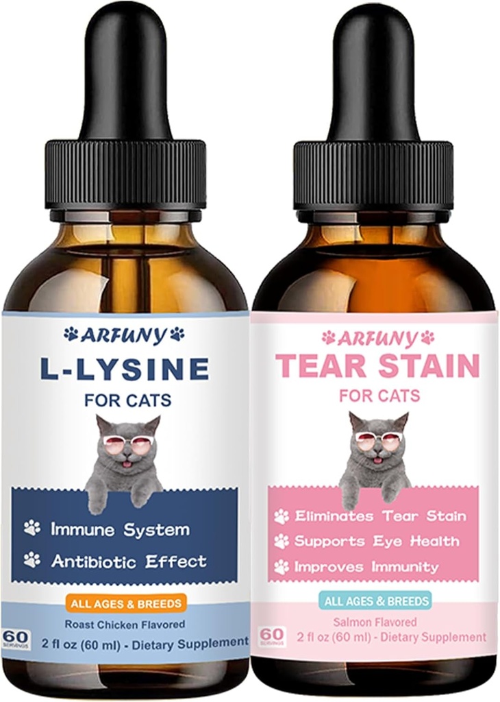 Lysine für Katzen & Tear Stain Remover - Unterstützung der normalen visuellen Funktion, Tear Stain Elimination, kaltes Relief - Cat Respiratory und Augeninfektion Behandlung für Runny Nase und Wassery Eyes