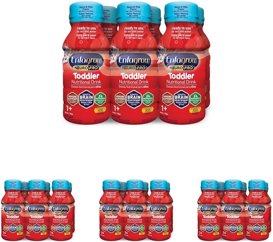 Enfagrow NeuroPro Toddler Boissons alimentaires 8 fl. oz. Prêt à l'emploi (6 bouteilles) Prébiotiques pour le soutien immunitaire, DHA pour le développement du cerveau, fer, non-OGM, lait naturel aromatisé (Todler Next Step) Enfamil