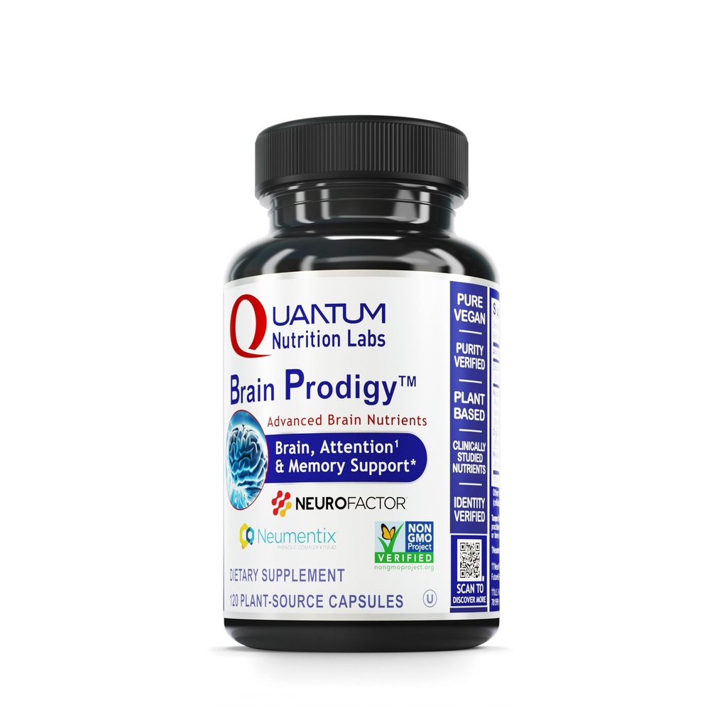 Quantum Nutrition Labs Brain Prodigy - Integratori cerebrali per Memoria e Focus, Integratore Focus, Vitamina per Concentrazione e Supporto Memoria per Adulti, Per Uomini e Donne - 120 Capsule Vegetariani