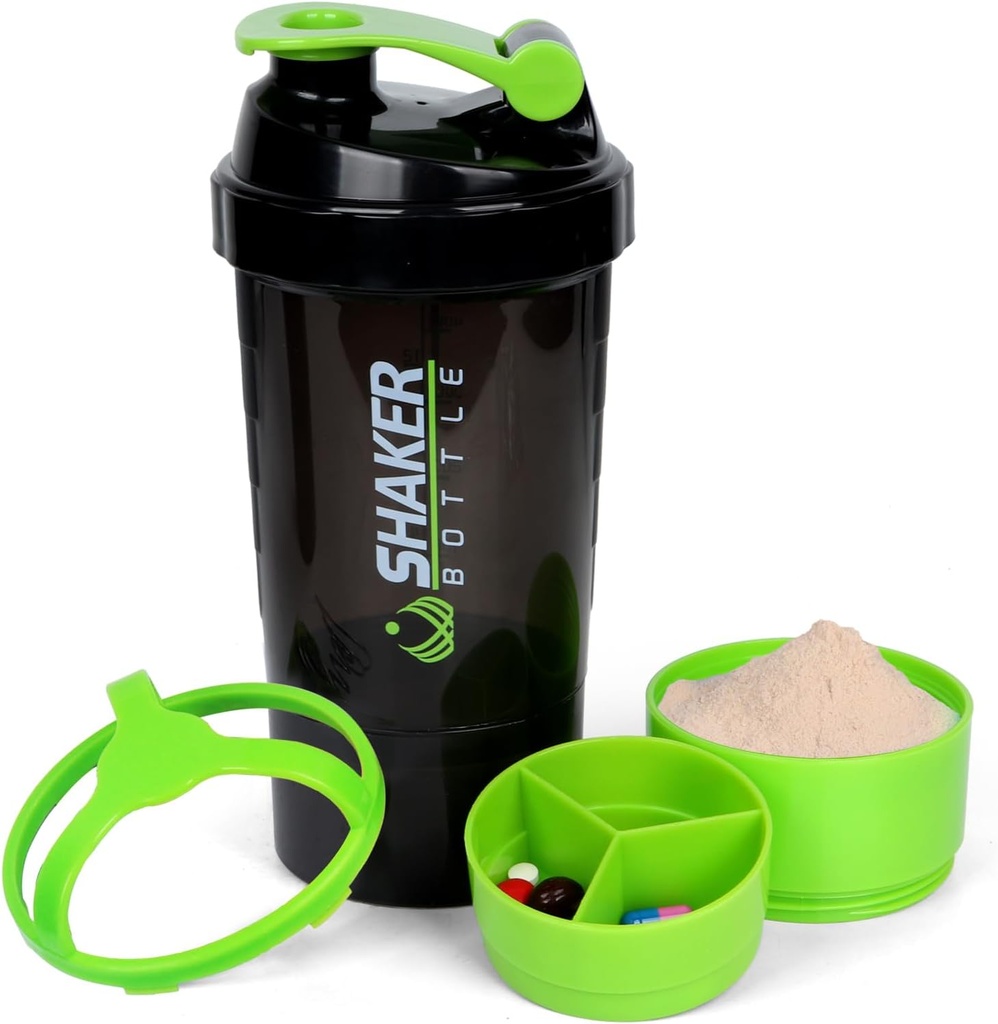 Bouteille de shaker XTK 16OZ Bouteille de shaker protéinique avec boule de mélange Portable Sport bouteille d'eau de fuite de la preuve GYM pour les mélanges protéiniques avec organisateur de stockage et de pilule, idéal pour préentraînement, sans BPA (vert)