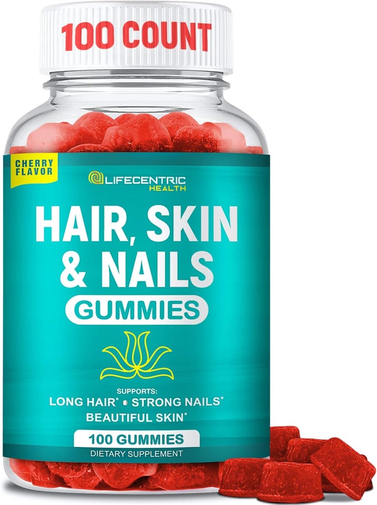 Hair Skin and Nails Gummies with High Potency Biotin 5000mcg | Tasty Hair Vitamins for Women Men and Kids | Gluten Free Hair Nail and Skin Vitamins Plus Biotin Gummies for Hair Growth