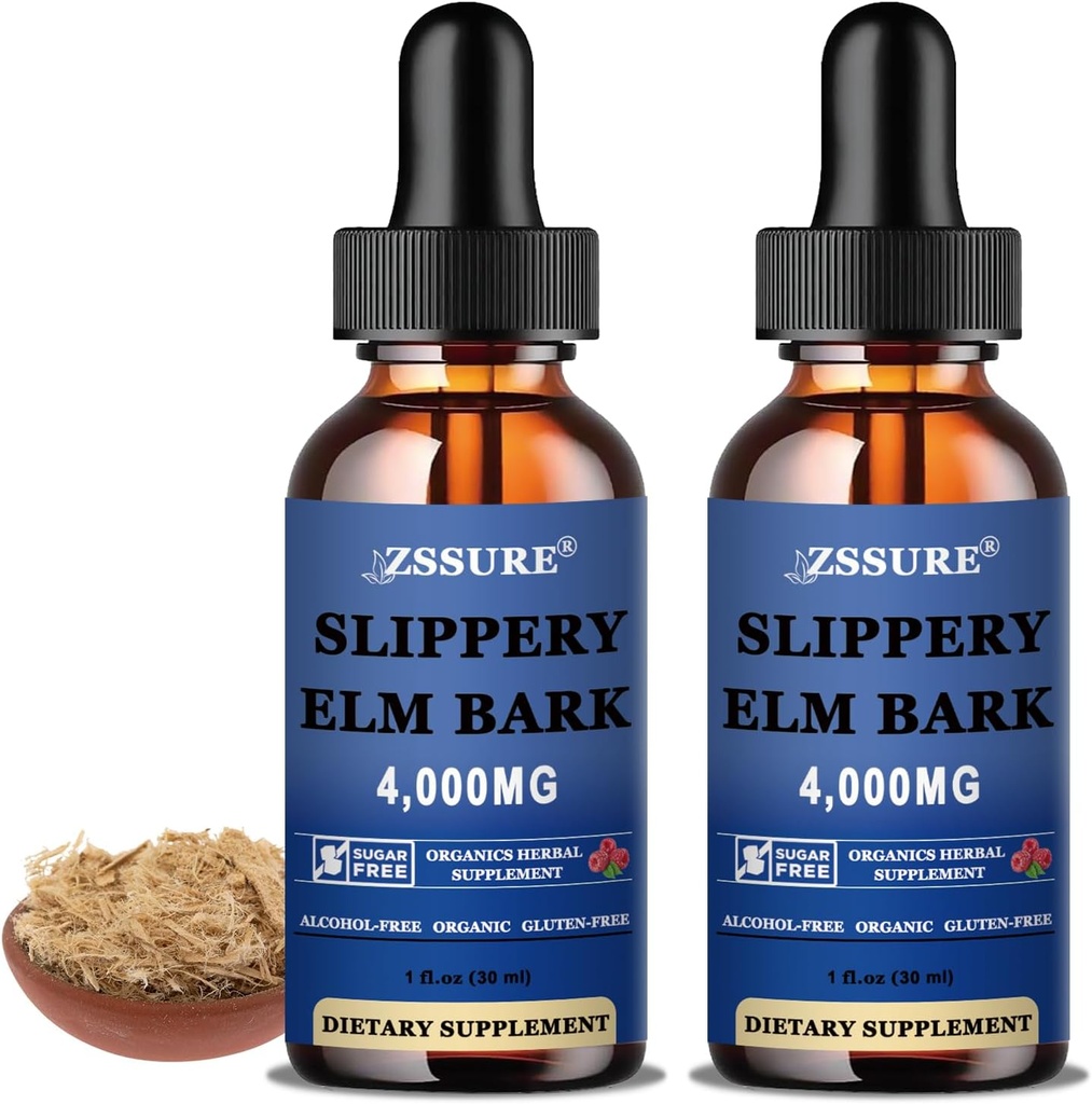 Organic Slippery Elm Liquid Drops (2 Pack) - Slippery Elm Bark Tincture Extract for Digestive Health, Vegan, Alkohol & Sugar-Free, Natürliche Antioxidantien, schnelle Absorption, Non-GMO Supplement