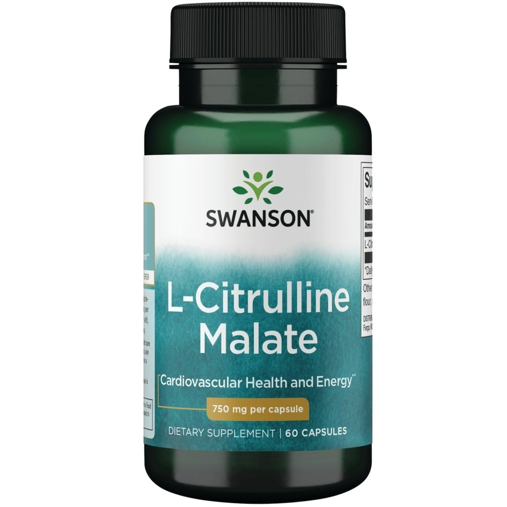 Swanson L-Citrulline Malate - Integratore di aminoacidi Promuovere la produzione di energia e la circolazione sanguigna sana - Formula naturale che supporta il benessere generale - (60 capsule, 750 mg ciascuno)