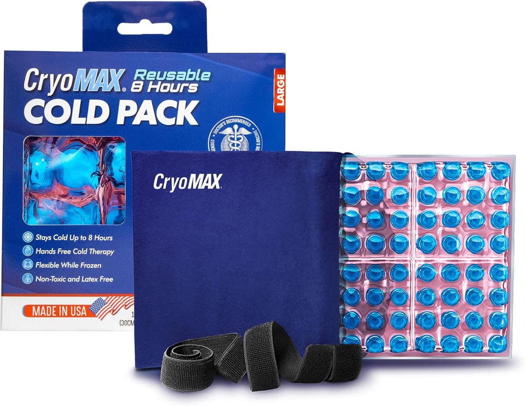 CryoMAX Cold Pack, riutilizzabile, lattice libero, terapia fredda di 8 ore, grande, 12" x 12" (1 Conte)