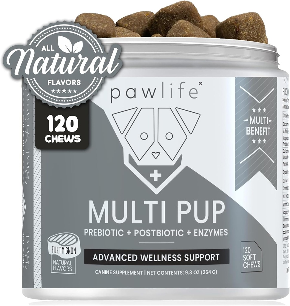 Tutti Natural Multivitamin Soft Chews for Dogs| Glucosamine Chondroitin per il supporto congiunto con Probiotici per Gut & Immune Health| Mobilità e Advanced Wellness Support|4-Month Supply