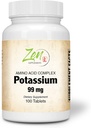 Zen Supplements - Kalium 99 mg (Aminosäure) 100-Tabs - Fluid & Elektrolyt Balance Formel - Herz, Nerve & Muskelfunktion Unterstützung