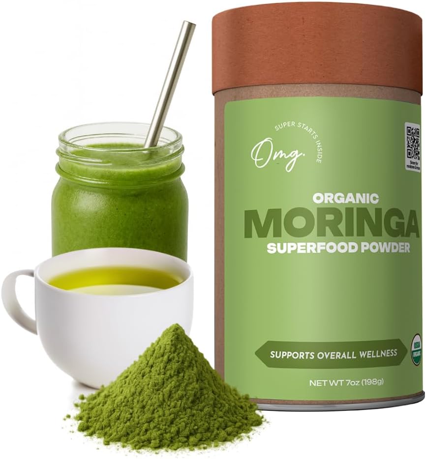 OMG! Superfoods Pure and Organic Moringa Powder - USDA Certified Moringa Oleifera, Great Source of Calcium, Iron, Vitamine A & E - 7 Oz (1 Pack)