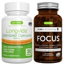 Longvida Lipidated Curcumin 500mg + Focus Brain Booster Vegan Bundle, Ultra Bio available Curcumin + Caféine, L-Theanine, Taurine & L-Tyrosine, B-Vitamines, Zinc & Cuivre, par Igennus