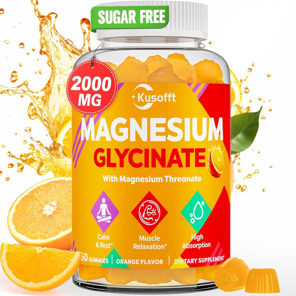 Magnesium Glycinate Gummies 1500mg - Zuckerfreie Magnesiumgummis für Damen und Herren, mit L-Theanin, Ashwaganha, für Energie, Rest* & Muskel, Regal Stabil,60 Magnesiumgummis für Kinder