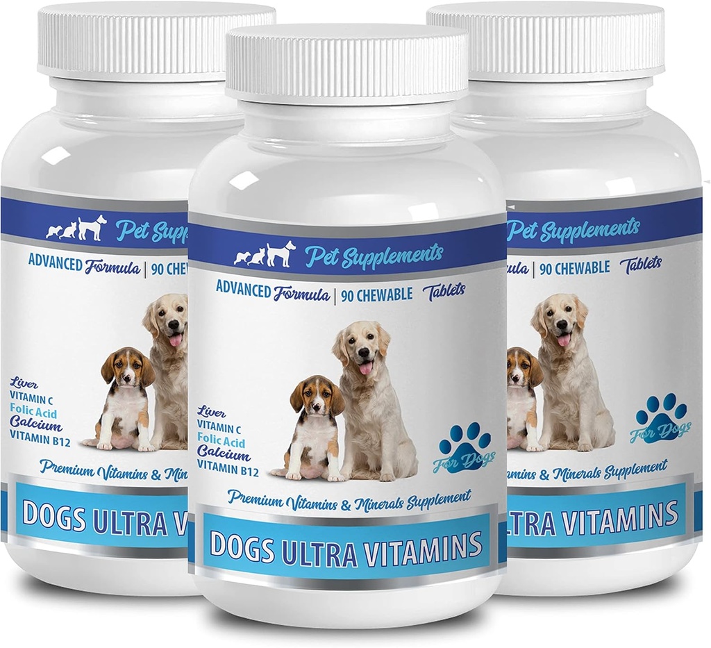 Dog Brain Supplement - Ultra Vitamine für Hunde - Chews - Leistungsstarke Formel - Mineral Complex - Hund Kalzium Knochen - 270 Bäume (3 Flaschen)
